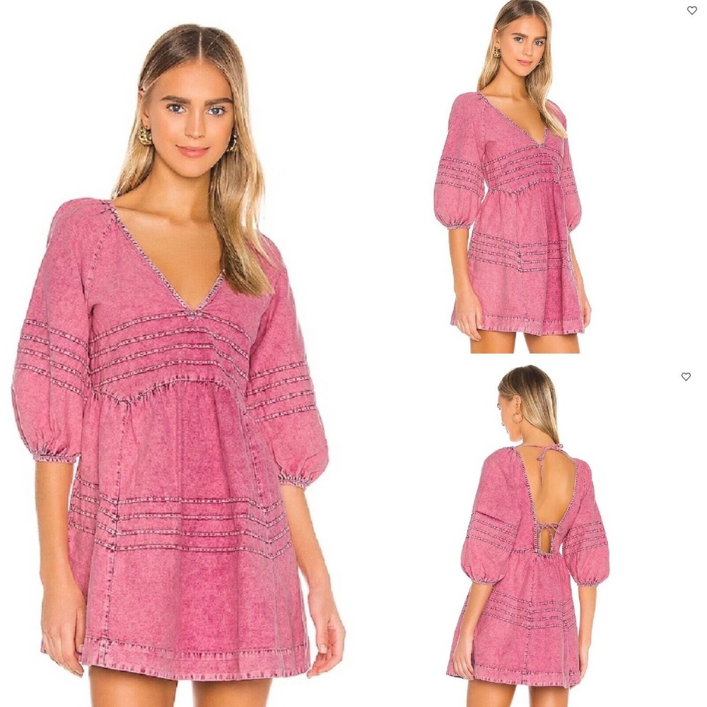 Free People Sweet Surrender  Mini Dress in Acid Washed Wild Rose Color  Sz Small